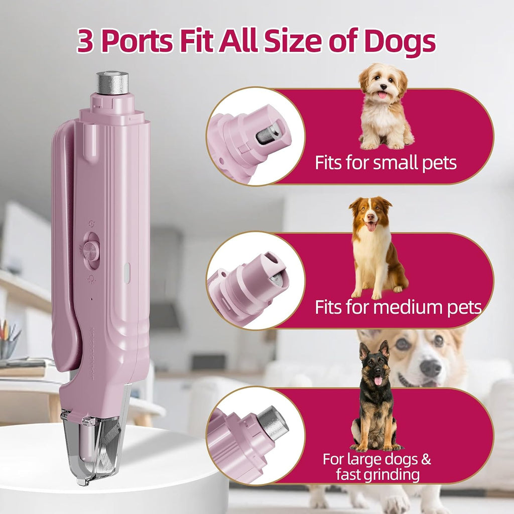2 in 1 Dog & Cat Pets Nail Clippers and Grinder with Lights - Safety Guard to Avoid Overcutting,Professional Pet Nail Claw Trimmers, Professional Grooming Tools for Pets (Medium & Small Pet) (Pink) | Safety Guard to Avoid Overcutting, Sharp Blade, Painless Quiet Pet Nail Claw Trimmers