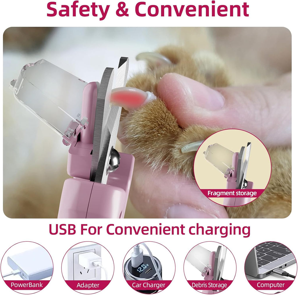 2 in 1 Dog & Cat Pets Nail Clippers and Grinder with Lights - Safety Guard to Avoid Overcutting,Professional Pet Nail Claw Trimmers, Professional Grooming Tools for Pets (Medium & Small Pet) (Pink) | Safety Guard to Avoid Overcutting, Sharp Blade, Painless Quiet Pet Nail Claw Trimmers