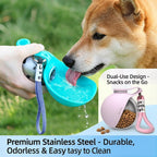 Dog Water Bottle, 10Oz Stainless Steel Portable Dog Water Bottle with Foldable Silicone Bowl, 2-In-1 Portable Dog Water Bowl for Water & Food, Water Dispenser for Dogs Walking (Blue)