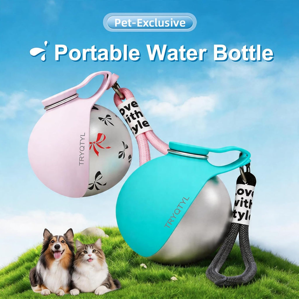 Dog Water Bottle, 10Oz Stainless Steel Portable Dog Water Bottle with Foldable Silicone Bowl, 2-In-1 Portable Dog Water Bowl for Water & Food, Water Dispenser for Dogs Walking (Blue)