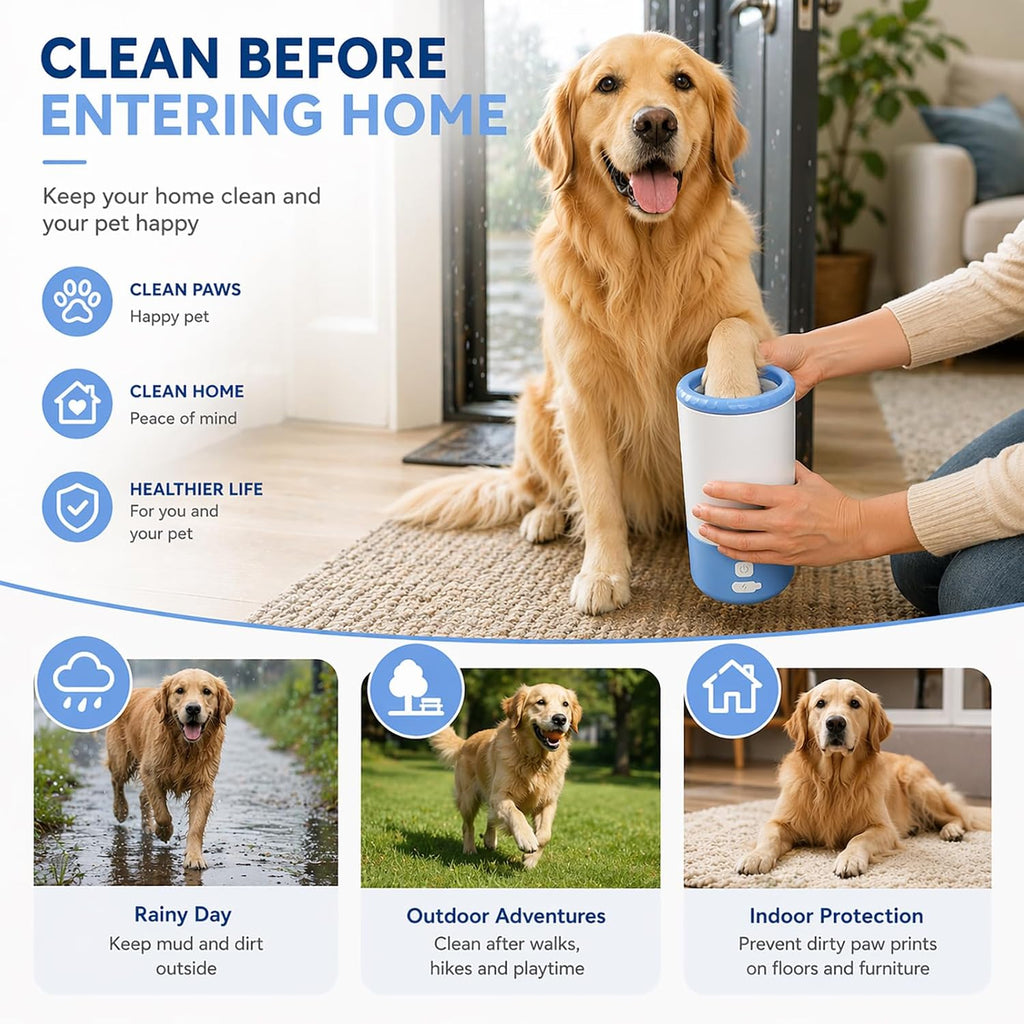 Electric Dog Paw Cleaner Cup – Rechargeable Paw Cleaning Device with Soft Silicone Bristles, Automatic 360° Dog Paw Washer, Portable Pet Foot Washer for Medium Large Dogs