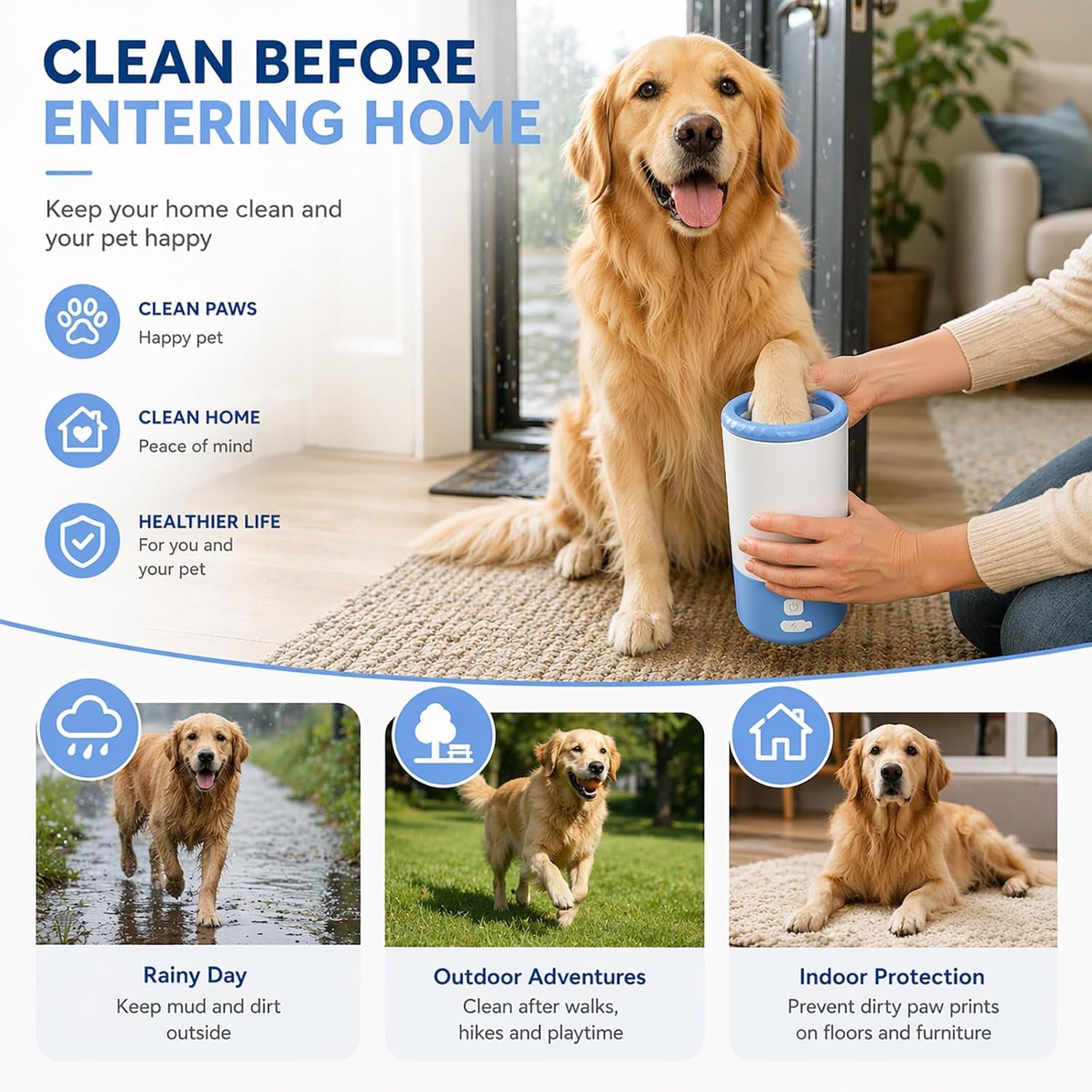 Electric Dog Paw Cleaner Cup – Rechargeable Paw Cleaning Device with Soft Silicone Bristles, Automatic 360° Dog Paw Washer, Portable Pet Foot Washer for Medium Large Dogs