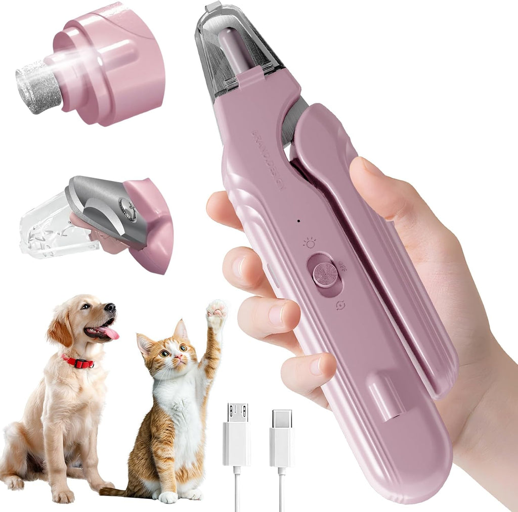 2 in 1 Dog & Cat Pets Nail Clippers and Grinder with Lights - Safety Guard to Avoid Overcutting,Professional Pet Nail Claw Trimmers, Professional Grooming Tools for Pets (Medium & Small Pet) (Pink) | Safety Guard to Avoid Overcutting, Sharp Blade, Painless Quiet Pet Nail Claw Trimmers
