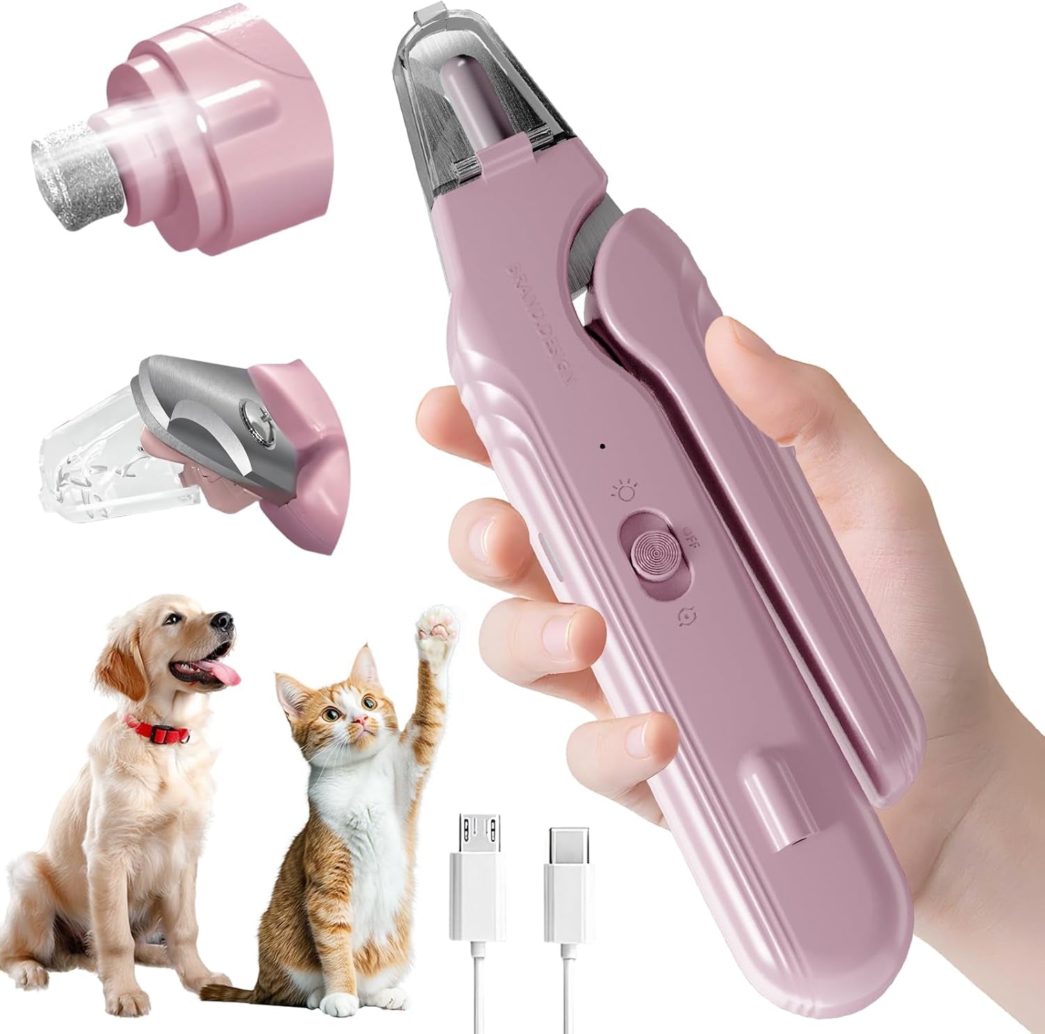 2 in 1 Dog & Cat Pets Nail Clippers and Grinder with Lights - Safety Guard to Avoid Overcutting,Professional Pet Nail Claw Trimmers, Professional Grooming Tools for Pets (Medium & Small Pet) (Pink) | Safety Guard to Avoid Overcutting, Sharp Blade, Painless Quiet Pet Nail Claw Trimmers