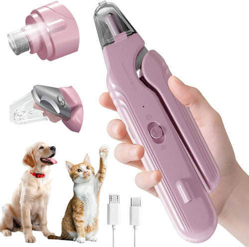 2 in 1 Dog & Cat Pets Nail Clippers and Grinder with Lights - Safety Guard to Avoid Overcutting,Professional Pet Nail Claw Trimmers, Professional Grooming Tools for Pets (Medium & Small Pet) (Pink) | Safety Guard to Avoid Overcutting, Sharp Blade, Painless Quiet Pet Nail Claw Trimmers