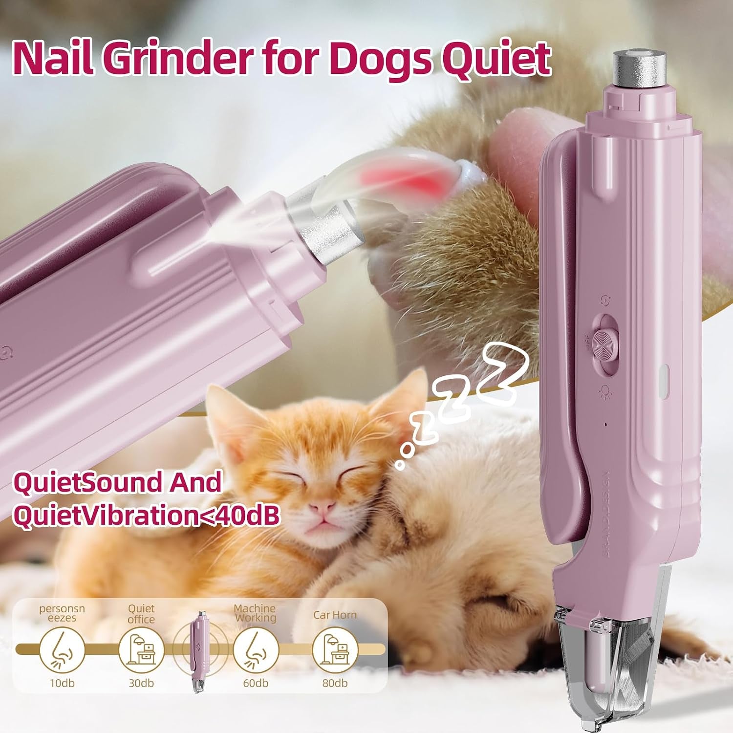2 in 1 Dog & Cat Pets Nail Clippers and Grinder with Lights - Safety Guard to Avoid Overcutting,Professional Pet Nail Claw Trimmers, Professional Grooming Tools for Pets (Medium & Small Pet) (Pink) | Safety Guard to Avoid Overcutting, Sharp Blade, Painless Quiet Pet Nail Claw Trimmers