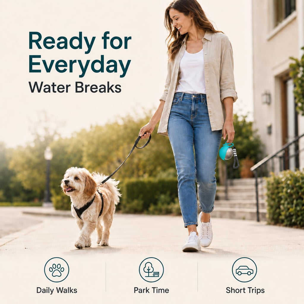 2 in 1 Dog Water Bottle Portable with Bowl, 10Oz Stainless Steel Dog Travel Water Bottle, Leakproof Pet Water Bottle for Dogs, Puppies, Small Dogs & Medium Dogs on Short Walks, Hiking, Travel, Blue
