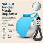 2 in 1 Dog Water Bottle Portable with Bowl, 10Oz Stainless Steel Dog Travel Water Bottle, Leakproof Pet Water Bottle for Dogs, Puppies, Small Dogs & Medium Dogs on Short Walks, Hiking, Travel, Blue
