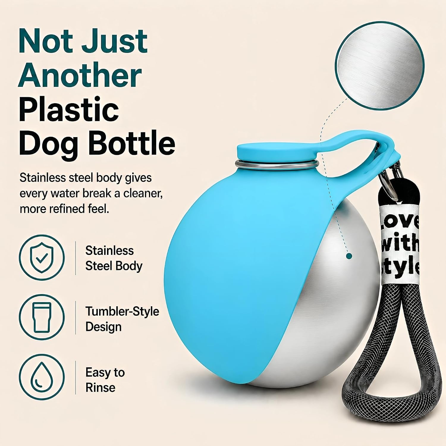 2 in 1 Dog Water Bottle Portable with Bowl, 10Oz Stainless Steel Dog Travel Water Bottle, Leakproof Pet Water Bottle for Dogs, Puppies, Small Dogs & Medium Dogs on Short Walks, Hiking, Travel, Blue