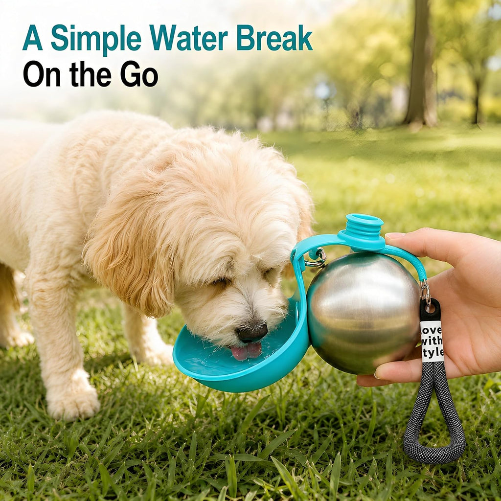2 in 1 Dog Water Bottle Portable with Bowl, 10Oz Stainless Steel Dog Travel Water Bottle, Leakproof Pet Water Bottle for Dogs, Puppies, Small Dogs & Medium Dogs on Short Walks, Hiking, Travel, Blue