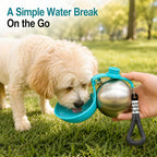 2 in 1 Dog Water Bottle Portable with Bowl, 10Oz Stainless Steel Dog Travel Water Bottle, Leakproof Pet Water Bottle for Dogs, Puppies, Small Dogs & Medium Dogs on Short Walks, Hiking, Travel, Blue
