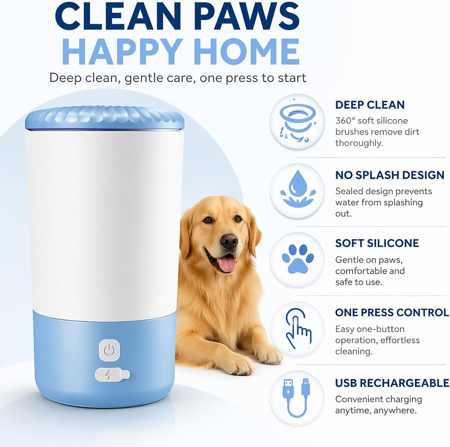 Electric Dog Paw Cleaner Cup – Rechargeable Paw Cleaning Device with Soft Silicone Bristles, Automatic 360° Dog Paw Washer, Portable Pet Foot Washer for Medium Large Dogs